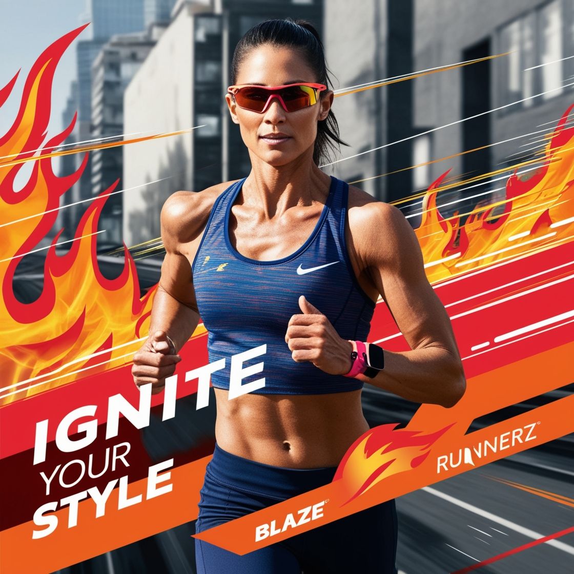 Blaze RunnerZ campaign still: runner in red-framed sunglasses